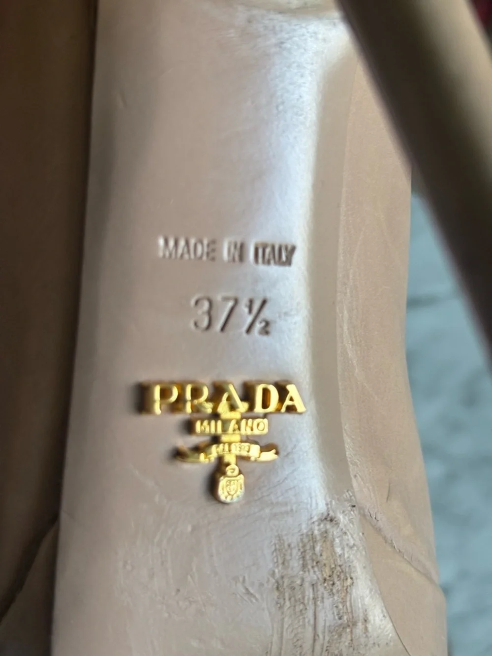 Prada Beige Leather Pointed-Toe Stiletto Platform Pumps size 37.5